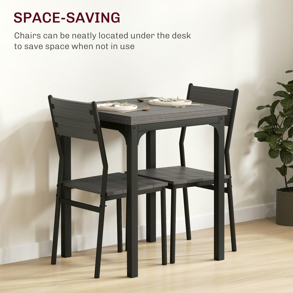 image 1 of HOMCOM 3 Pcs Compact Dining Table 2 Chairs Set Grey Wood Grain