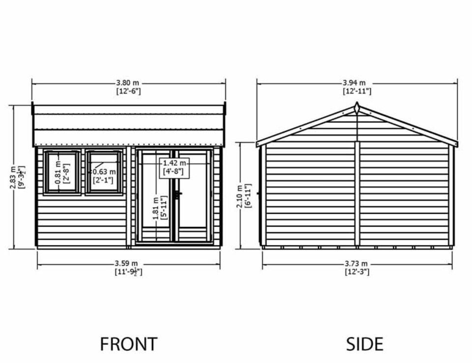 image 1 of Shire 12 x 12 Feet Double Door with Two Opening Windows Dip Treated Garden Studio Summerhouse | Brown