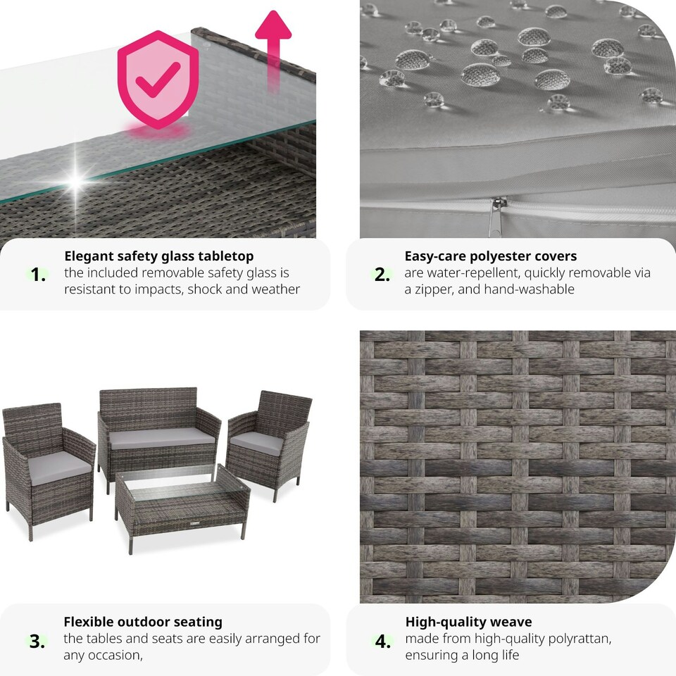 image 1 of Garden Furniture Set Madeira - 2 armchairs, sofa, coffee table - Grey