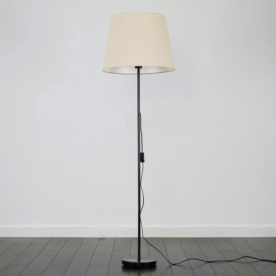 image 1 of ValueLights Charlie Black Floor Lamp XL Cream Taper Shade & Bulb 