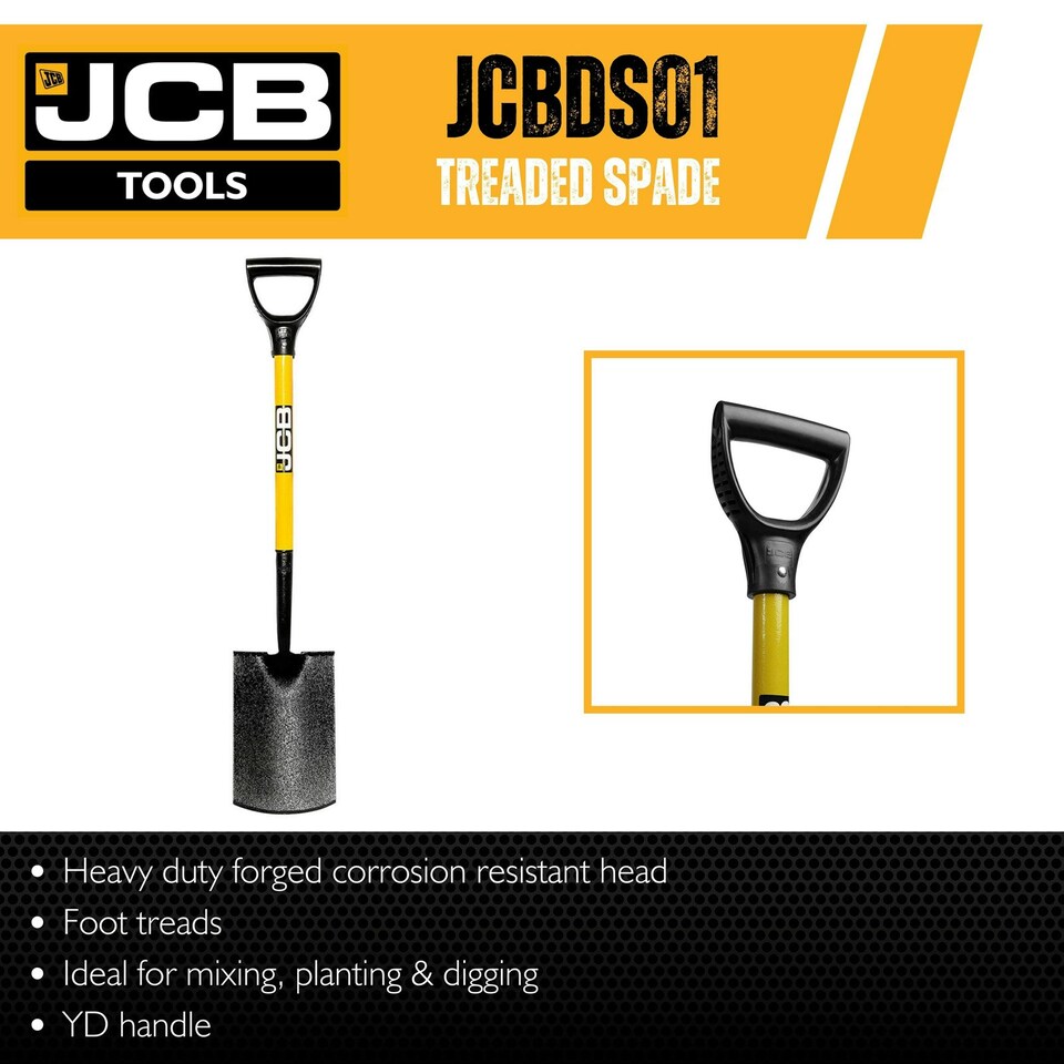 image 1 of JCB Professional Solid Forged Treaded Garden Spade 180 x 280mm Blade JCBDS01
