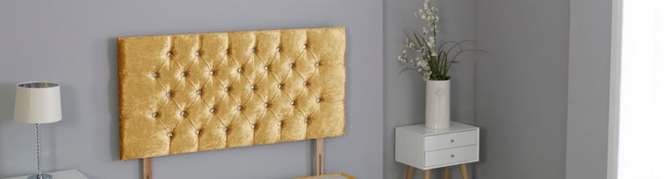 Gold Crush Velvet Chesterfield Crystal Button Headboard | Gold | 2FT6 Small Single 20"inch Headboard