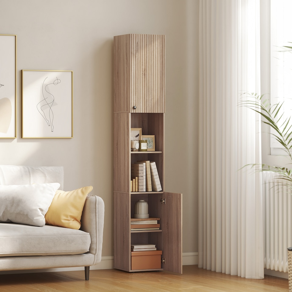 image 1 of HOMCOM 182 cm Tall Bathroom Cabinet with Adjustable Shelves, Natural