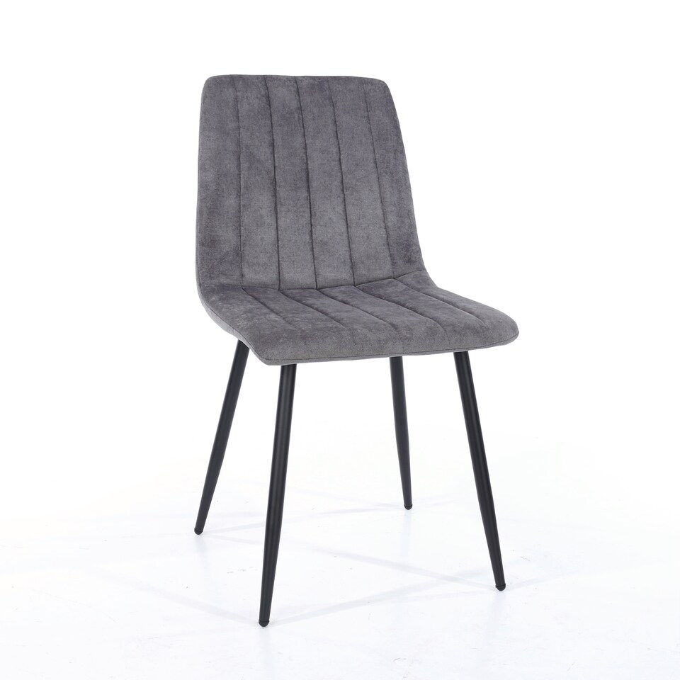 image 1 of Pair of Aspen Cord Fabric Straight Stitch Compact Dining Chairs with Black Tapered Metal Legs | Grey | Grey | 1