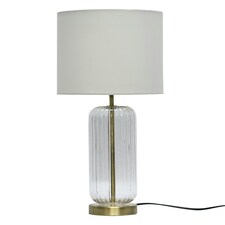 First Choice Lighting Walpole Clear Fluted Glass and Antique Brass 49cm Table Lamp with Ivory Fabric Shade Bronze | White