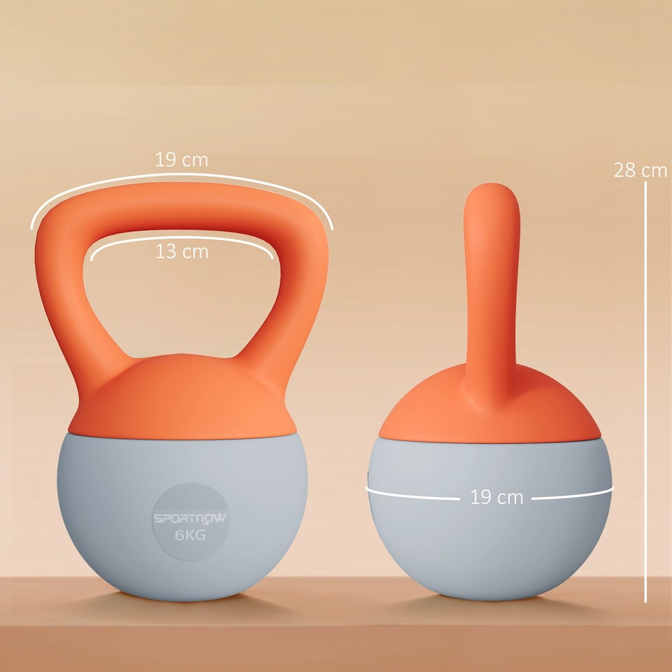 image 1 of (6KG, Orange and Grey) SPORTNOW Kettlebell with Non-Slip Handle
