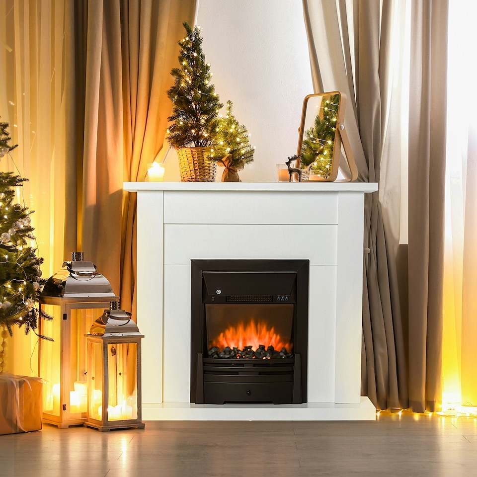 image 1 of HOMCOM 1000W/2000W Electric Fire & Mantelpiece w/ LED Flames Remote Timer