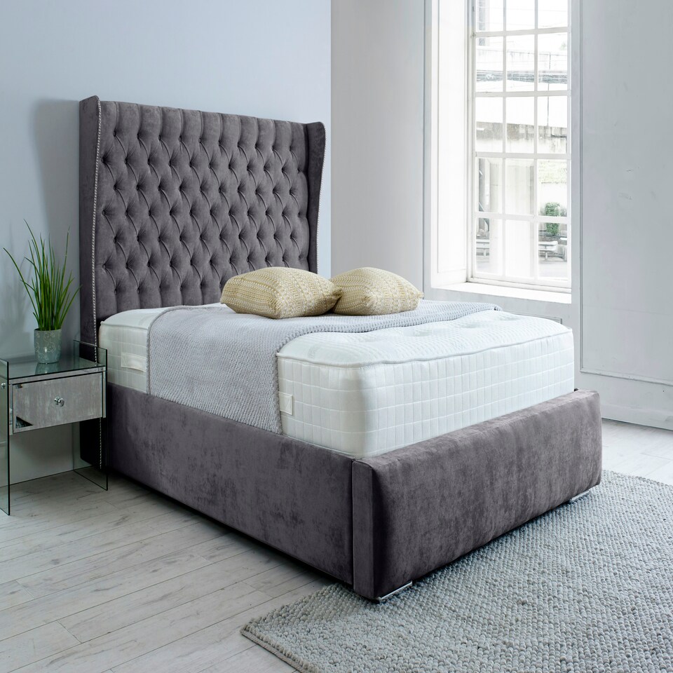 Salva Plush King Bed Frame - Steel
