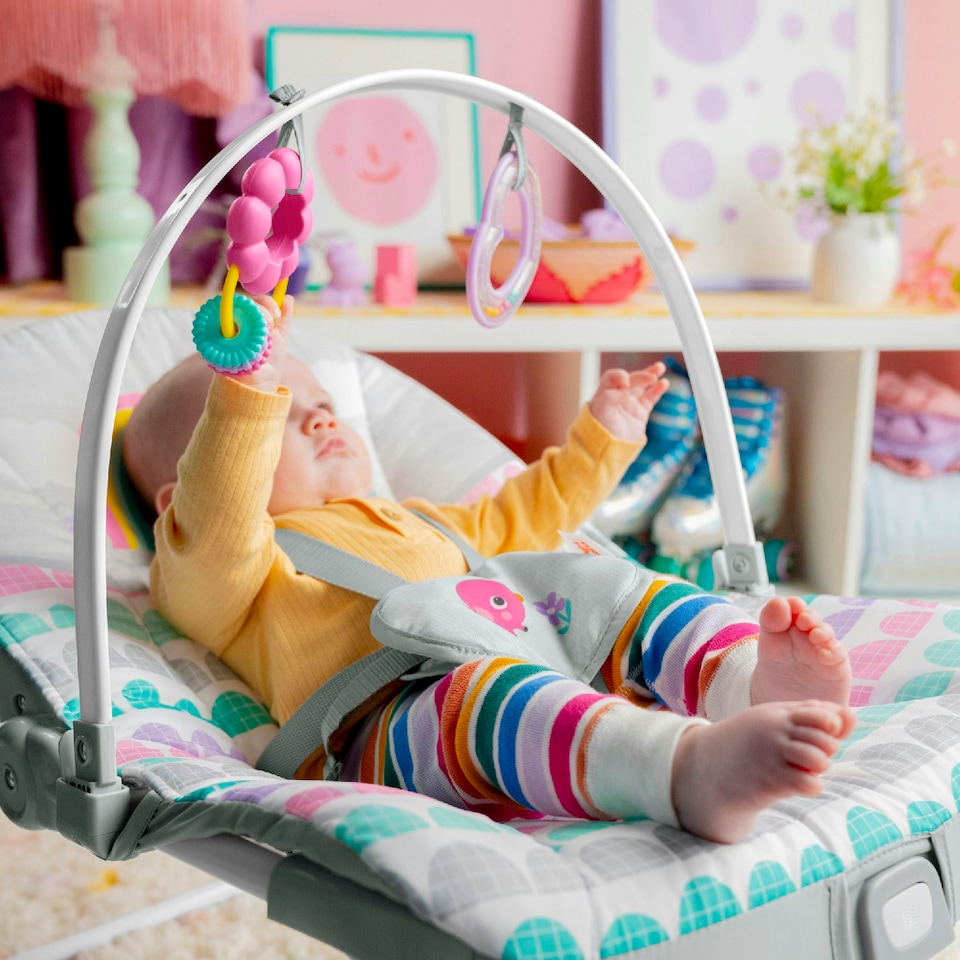 image 1 of Bright Starts Rosy Rainbow Infant to Toddler 2in1 Rocker / Stationary Seat 13030