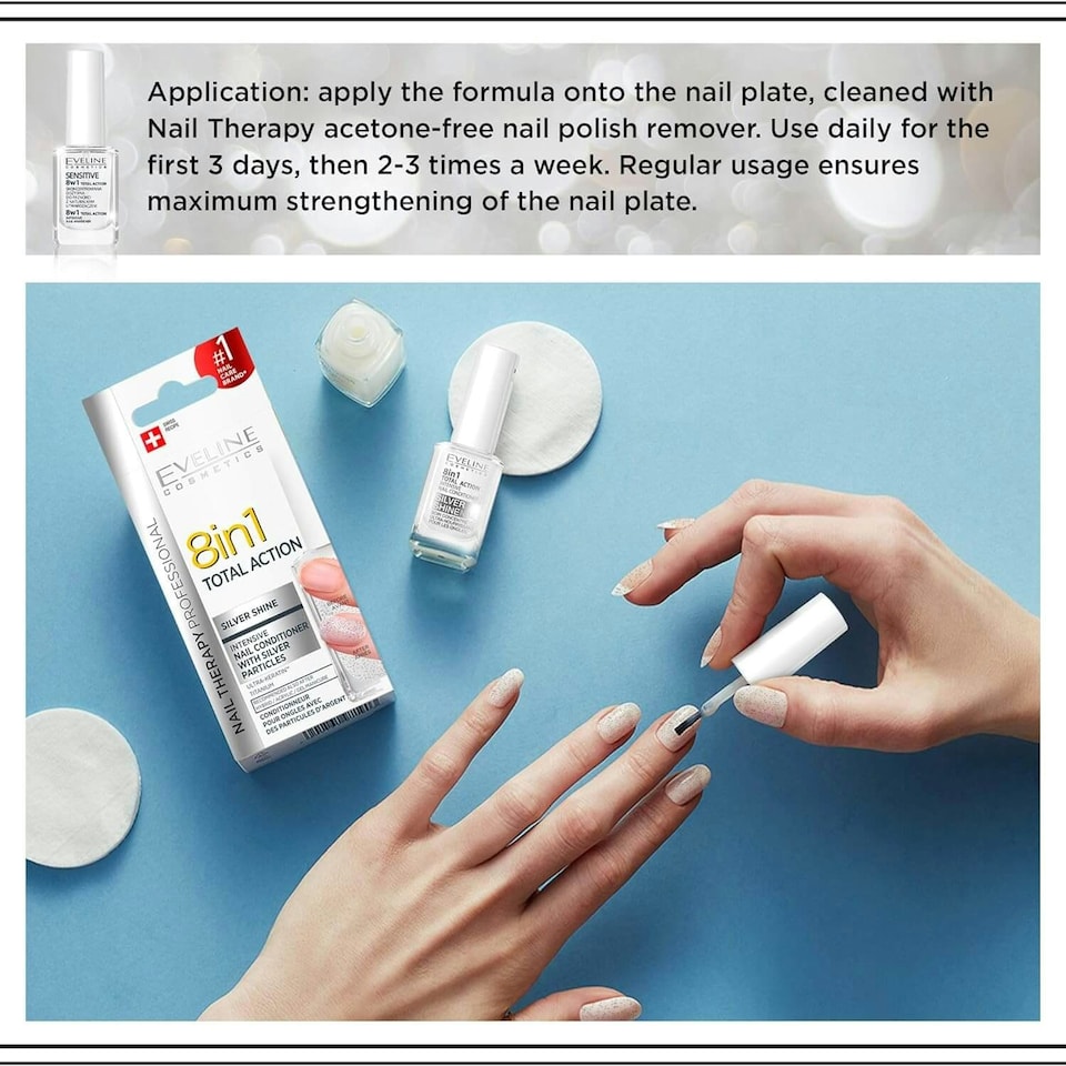 image 1 of Eveline Nail Therapy Total Action Concentrated Nail Conditioner with Silver Particles 8in1 Silver Shine 12ml