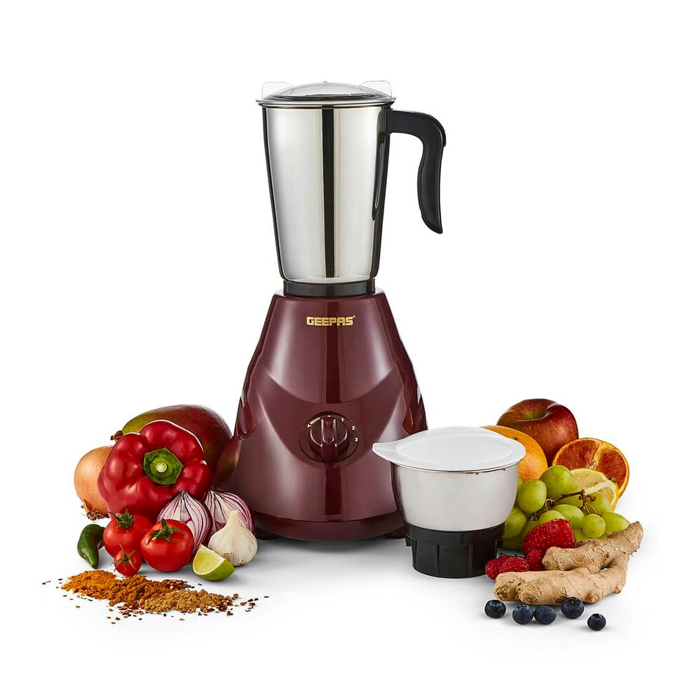 image 1 of GEEPAS 2 In 1 Mixer Grinder Stainless Steel Jars 550W Maroon