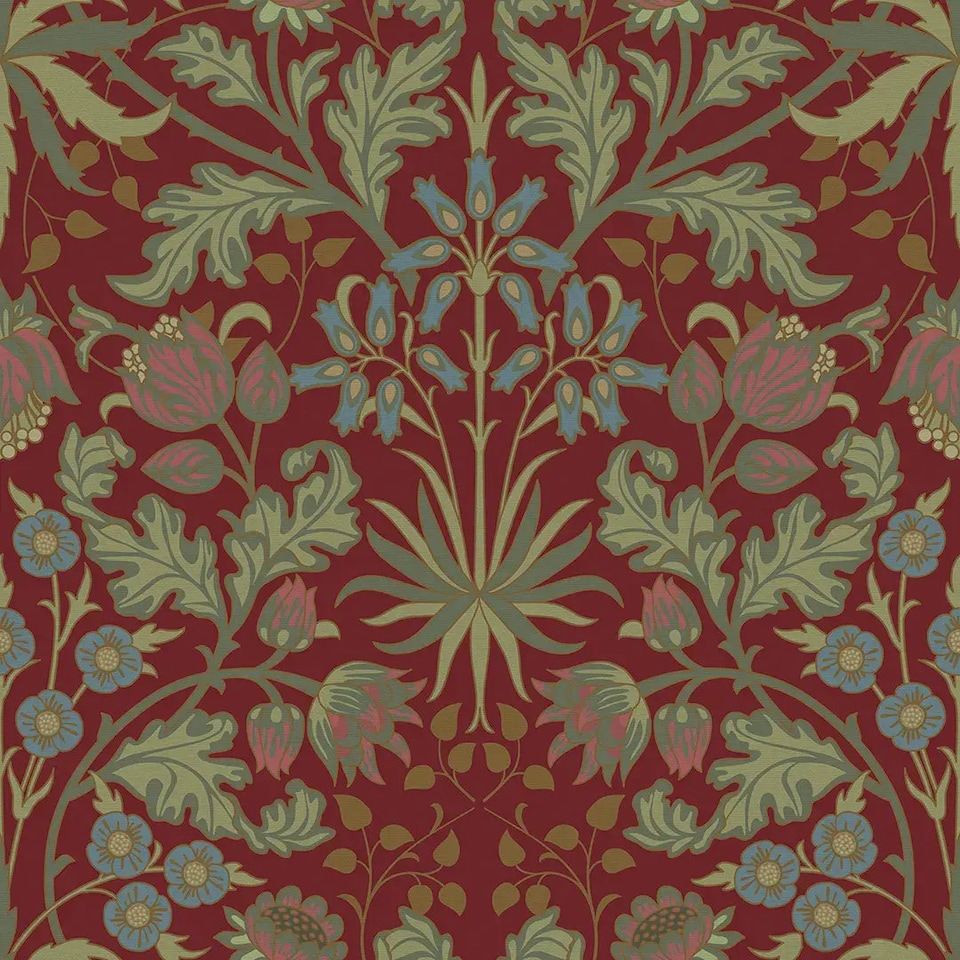 image 1 of Tulip Trellis Wallpaper in Burgundy | Red | Burgundy