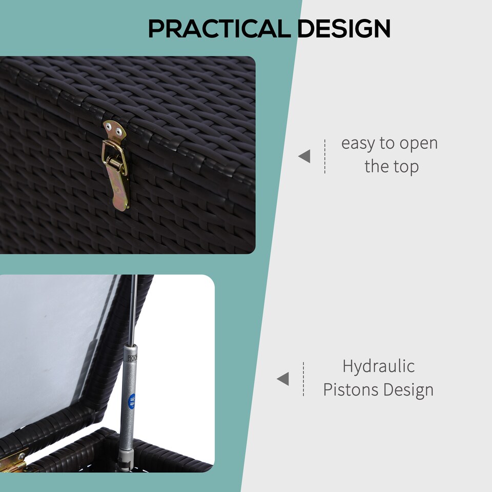 image 1 of Outsunny 284 L Rattan Garden Storage Box, Outdoor Garden Storage Box with Gas Lift and Lockable Lid, Outdoor Wicker Rattan Chest Container for Garden Tools, 118 x 54 x 59 cm, Dark Brown