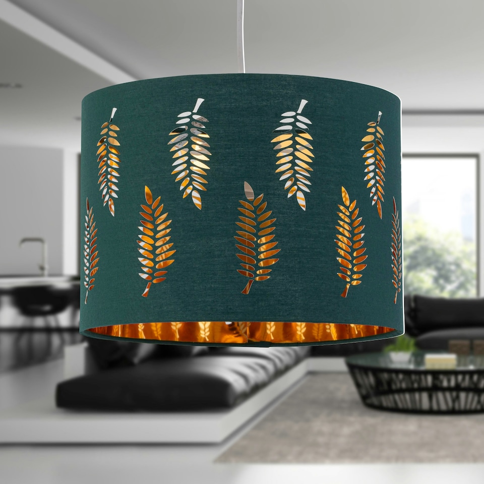 image 1 of Fern - Dark Green Cut Out 25cm Pendant Lightshade Green | Gold