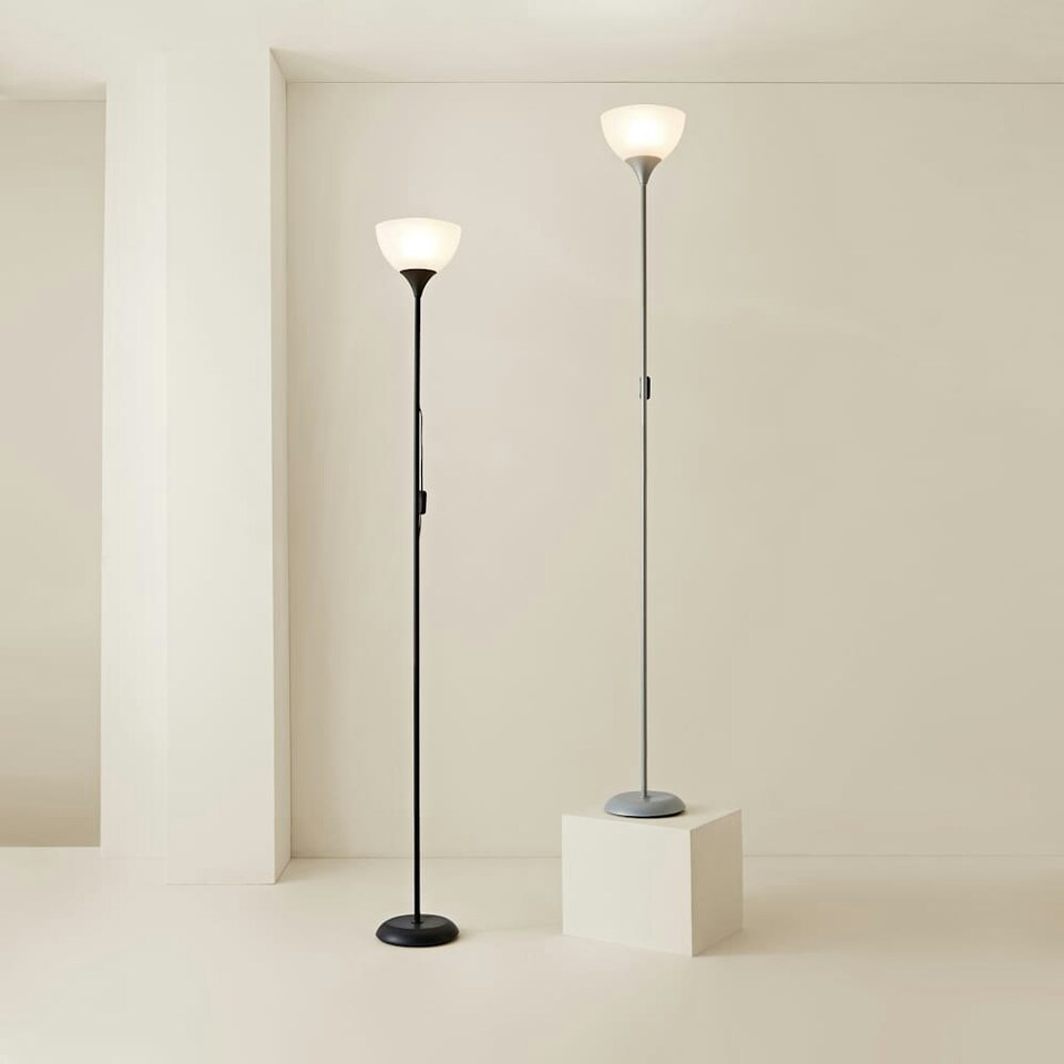 image 1 of ValueLights Dalby Black Uplighter Floor Lamp White Shade & Bulb Black