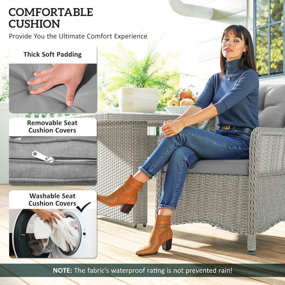 image 1 of Outsunny 6 Seater Rattan Dining Set, Luxury Round PE Rattan Garden Furniture Set with Cushions, Aluminium Outdoor Dining Table and Chairs with 6 Armchairs, Rectangle Glass Top Table, Grey