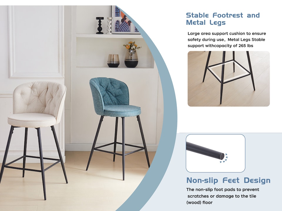 image 1 of SONARA Set of 2 Blended Woven Fabric Counter Height Bar Stools with Backrest | Blue