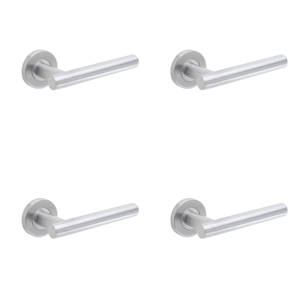 4 PACK Durable Satin Stainless Steel Door Handle on Rose for Residential and Commercial Use Interior Handle