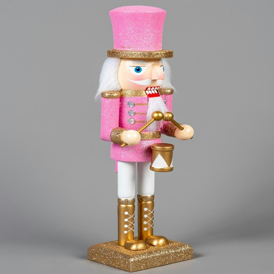 image 1 of 25cm Pink Wooden Nutcrackers Soldiers King Drummer Christmas Ornament 4pcs Set