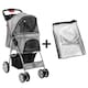 image 1 of KCT Hooded Foldable Pet Dog Cat Stroller with Waterproof Rain Cover - Grey - 4 Wheel Travel Carriage with Safety Leash, Canopy, Cup Holder, Storage Tray | Grey | 1