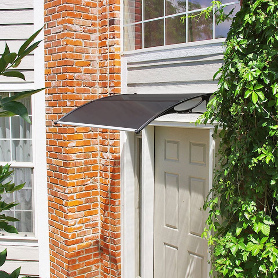 image 1 of Tinted Outdoor Front Door Canopy Porch Awning Patio Rain Shelter Cover 120x80cm | Brown | 1