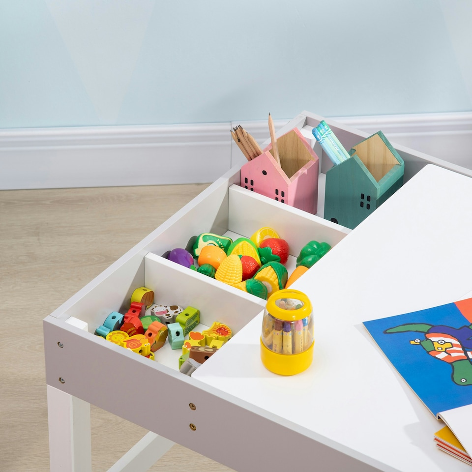 image 1 of HOMCOM kids Table and Chair Set 2 in 1 Activity Play Table for Bricks w/Storage