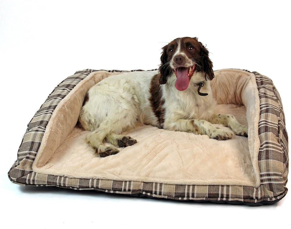 image 1 of Actiaspet - Deluxe Dog Sofa Bed in Tan Plaid
