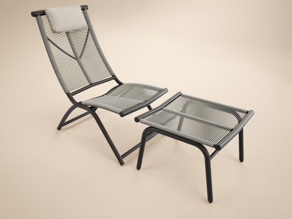 image 1 of SOLACE+CO Esen Set of 2 Garden Lounge Chairs with Footstool Dark Brown