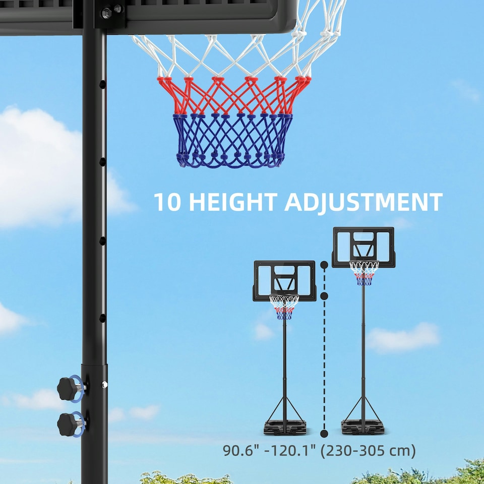 image 1 of SPORTNOW 2.3-3.05m Basketball Hoop and Stand with Base and Wheels
