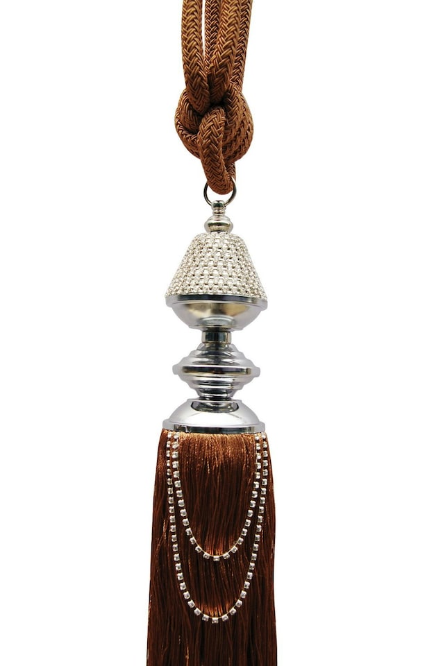 image 1 of Intimates Diamante Rope Tassel Curtain Tieback | Brown | Latte