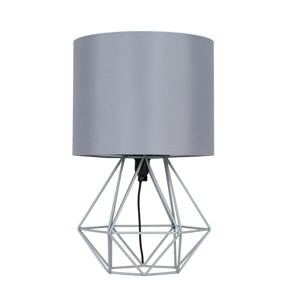 ValueLights Angus Geometric Grey Metal Cage Bedside Table Lamp Grey Shade