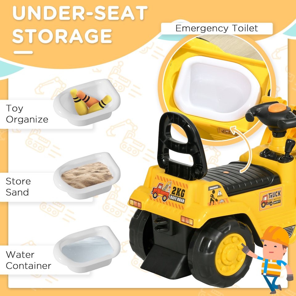image 1 of HOMCOM Ride-On Bulldozer Toddler Digger Excavator Scooter Storage Cart