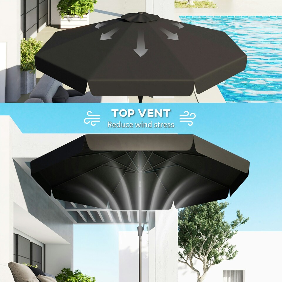 image 1 of Outsunny 2.7m Patio Umbrella Garden Parasol with Crank, Ruffles, 8 Ribs, Black