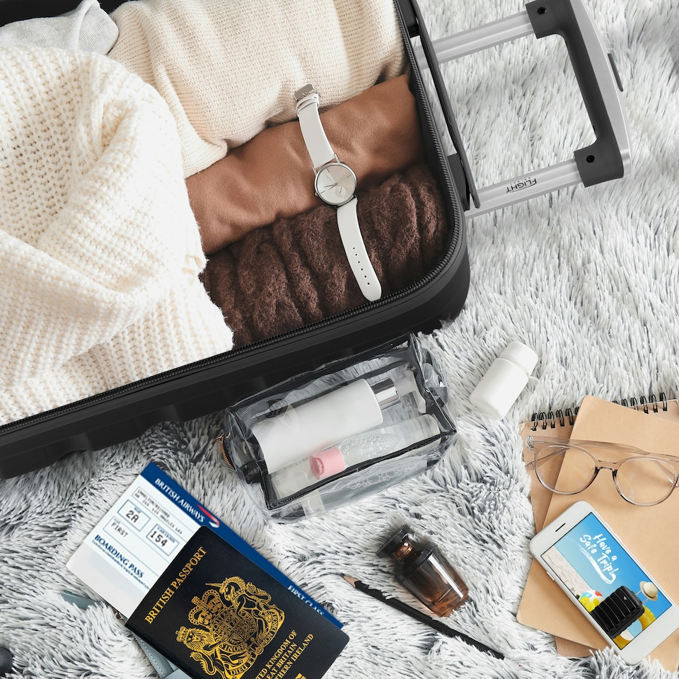 image 1 of Flight Knight 25" 4 Wheel ABS Hard Case Medium Suitcase 100+ Airlines Approved - easyJet, British Airways, Ryanair, Jet2, Emirates & Many More - Check-in | Black | Medium