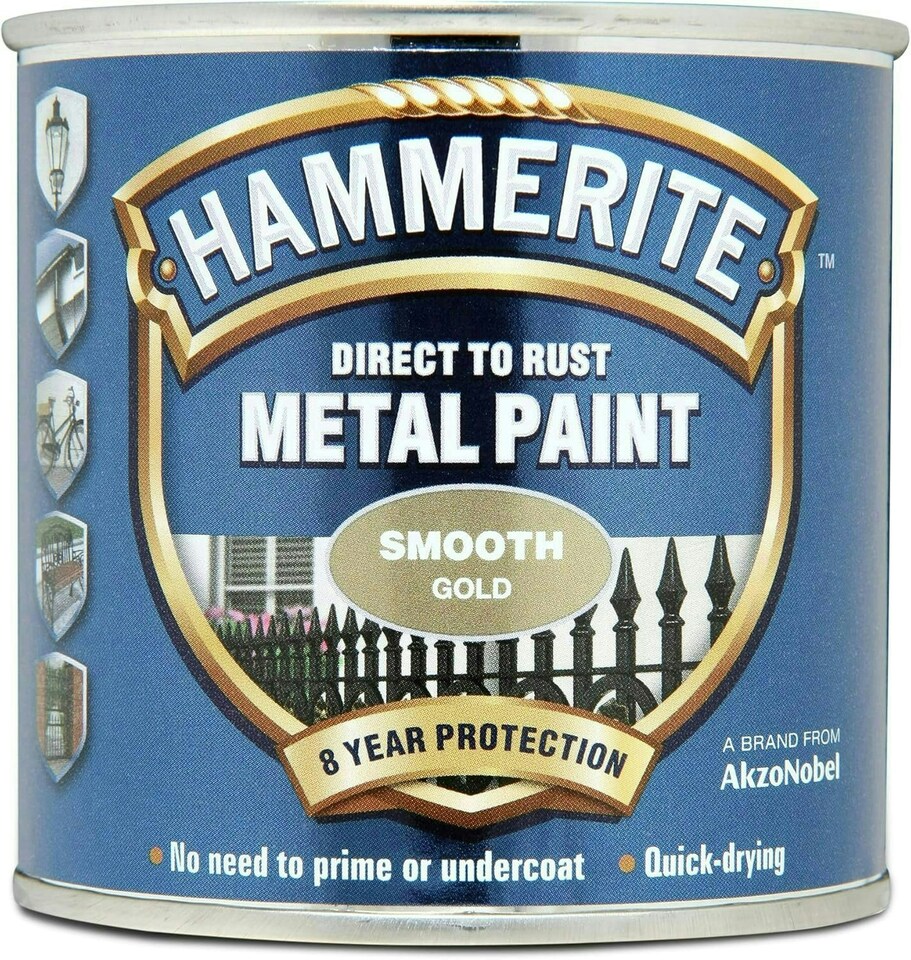 image 1 of Hammerite Gold Metal Paint Smooth 250ml