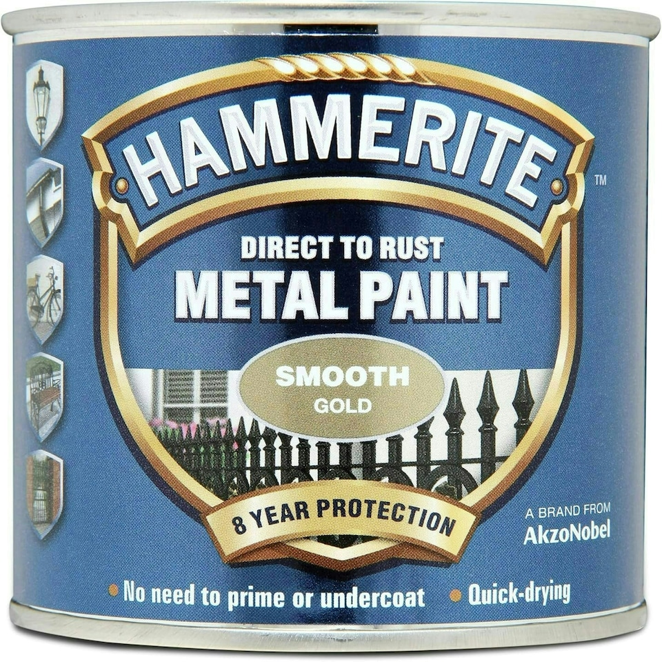 image 1 of Hammerite Gold Metal Paint Smooth 250ml
