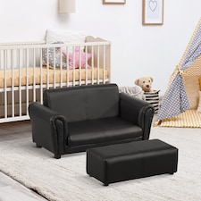 HOMCOM Kids Twin Sofa 2 Seater Toddler Chair Double Seat Armchair w Footstool | Black | One Size