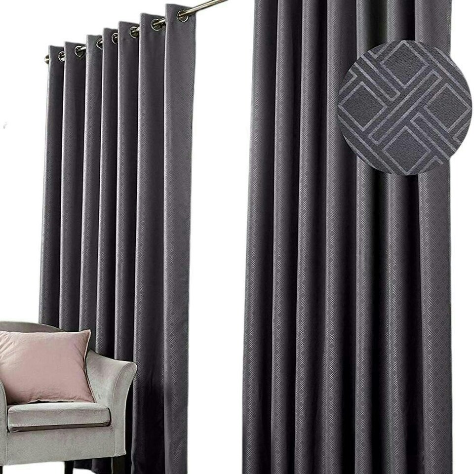 image 1 of Diamond Blackout Eyelet Curtains - Charcoal 229 cm x 229 cm