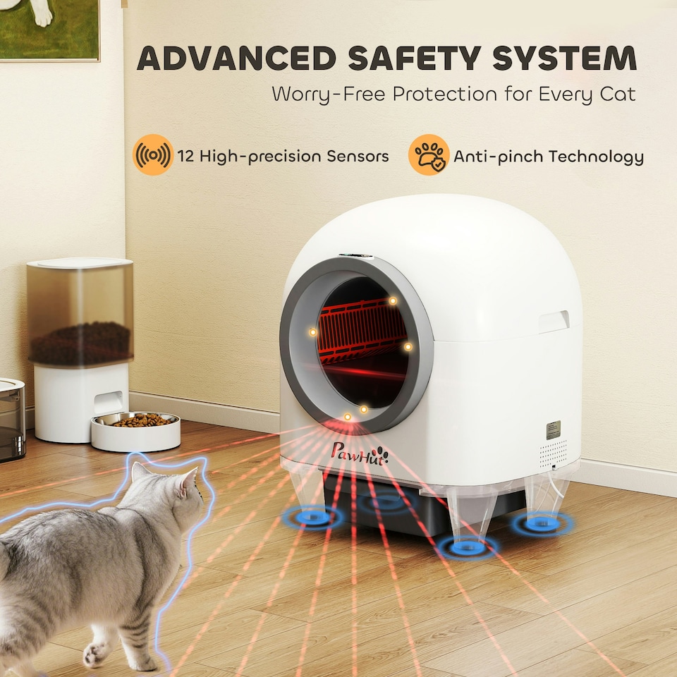 image 1 of PawHut 80L Self Cleaning Cat Litter Tray with APP Control Safety Protection White | One Size