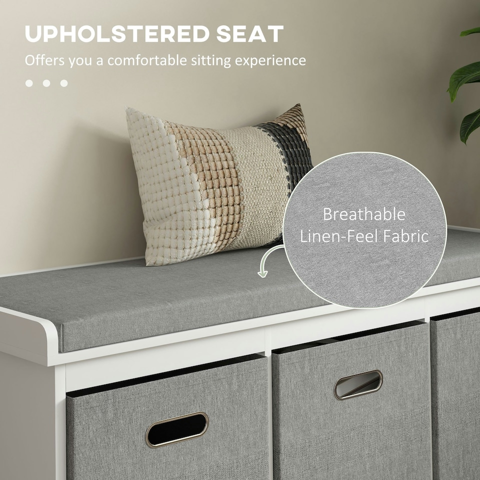 image 1 of HOMCOM Shoe Bench with Seat, Shoe Storage Bench Fabric Drawers, Grey White