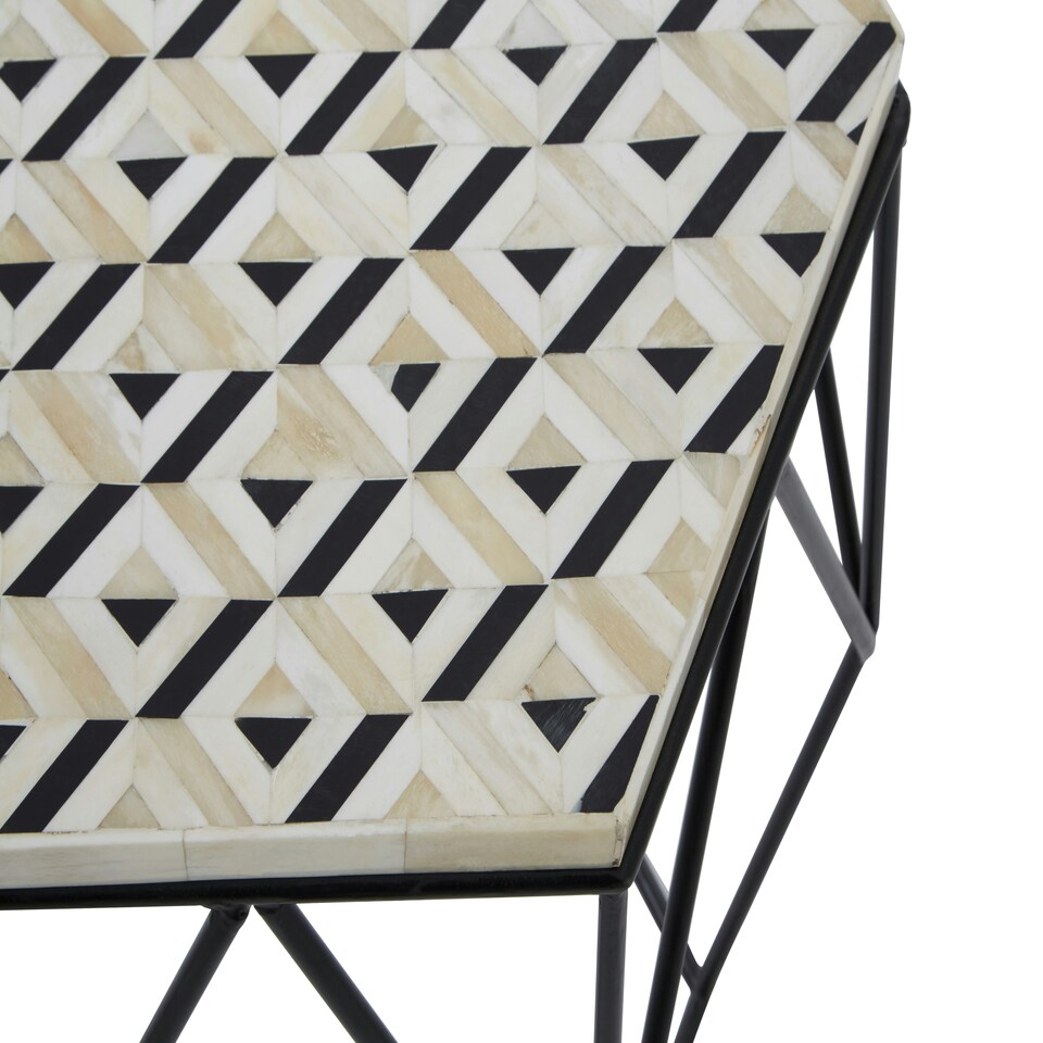 image 1 of Geometric Hexagonal Side Table,Unique Decorative Table,Monochromatic Wireframed Bedside Table,Small Table Black