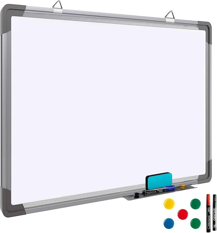 image 1 of Magnetic Whiteboard 700 X 500mm Aluminum Frame Lightweight Hanging Dry Wipe Erase White Board Office, School & Home Writing Boards