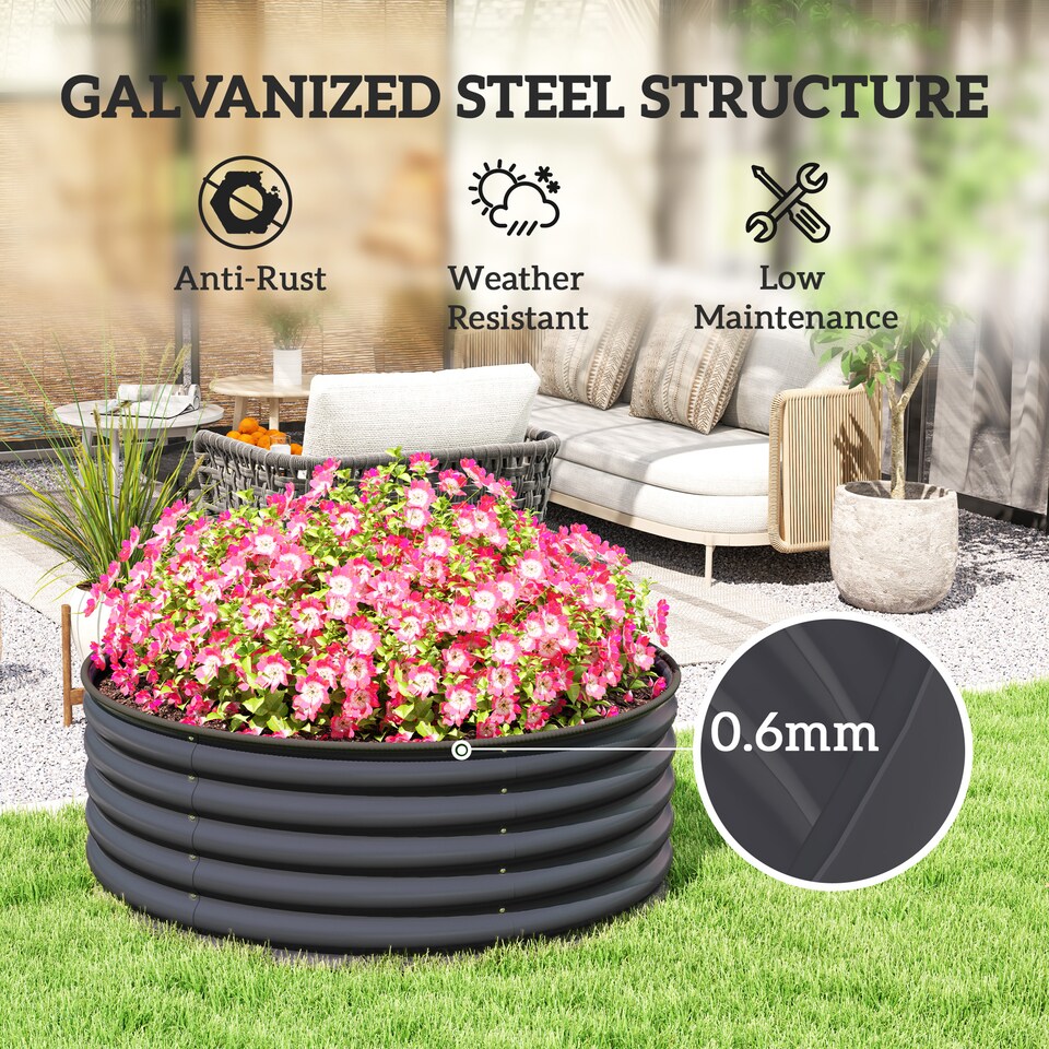 image 1 of Outsunny Galvanised Planter with Gloves, 120 x 120 x 43cm, Dark Grey | Grey | Dark Grey