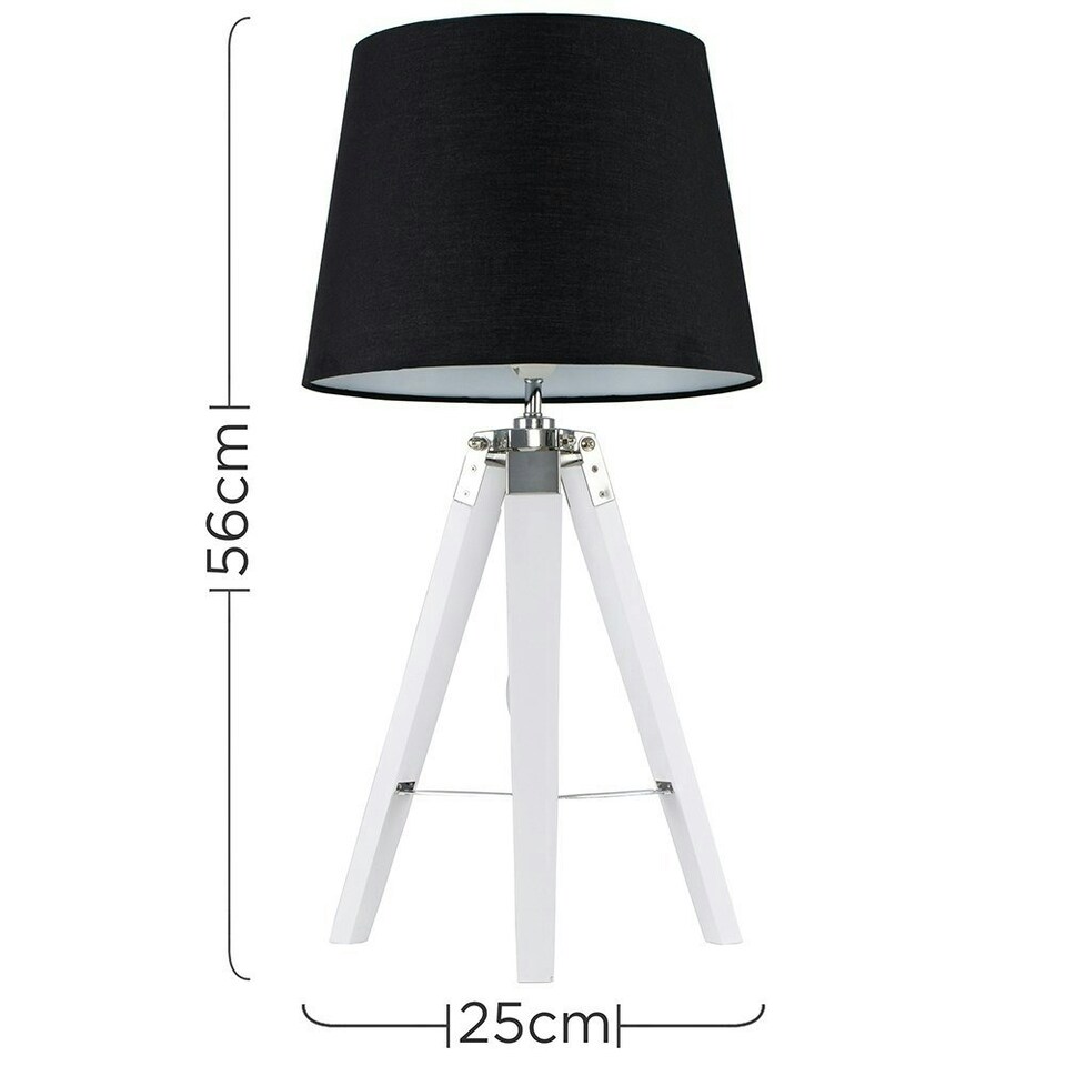 image 1 of ValueLights Clipper White Tripod Table Lamp With Large Black Tapered Shade Black