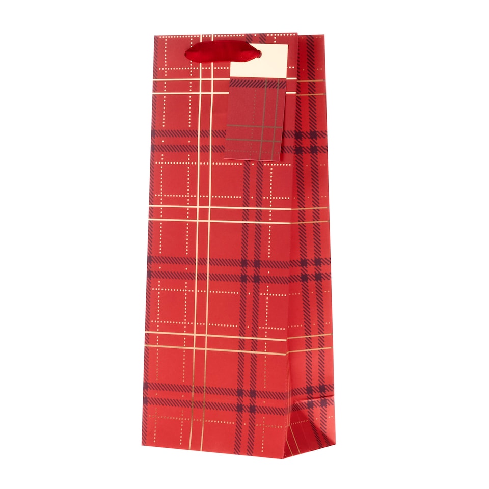 image 1 of Hallmark Pack Of 3 Christmas Bottle Bags - Red Tartan Design