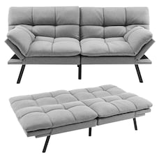 COSTWAY 2 Seat Memory Foam Sleeper Couch Convertible Loveseat Sofa Bed Grey