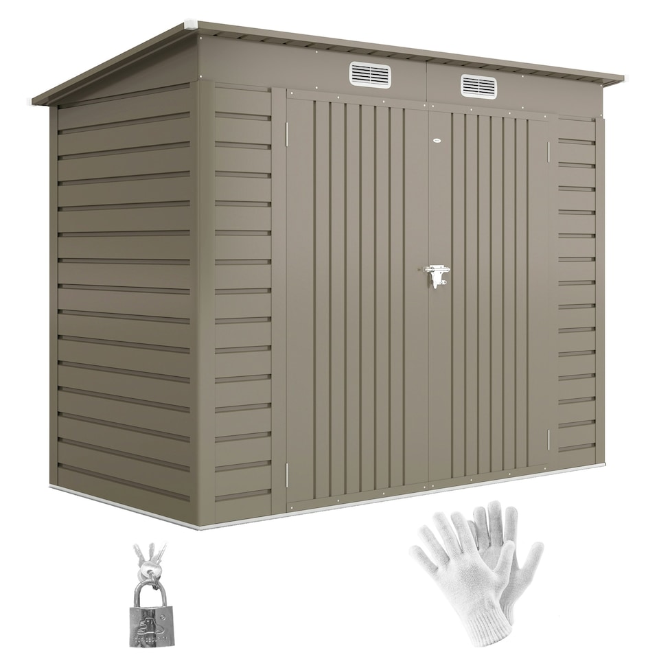 image 1 of Outsunny 8x4ft Metal Garden Storage Shed, Double Doors, Light Grey