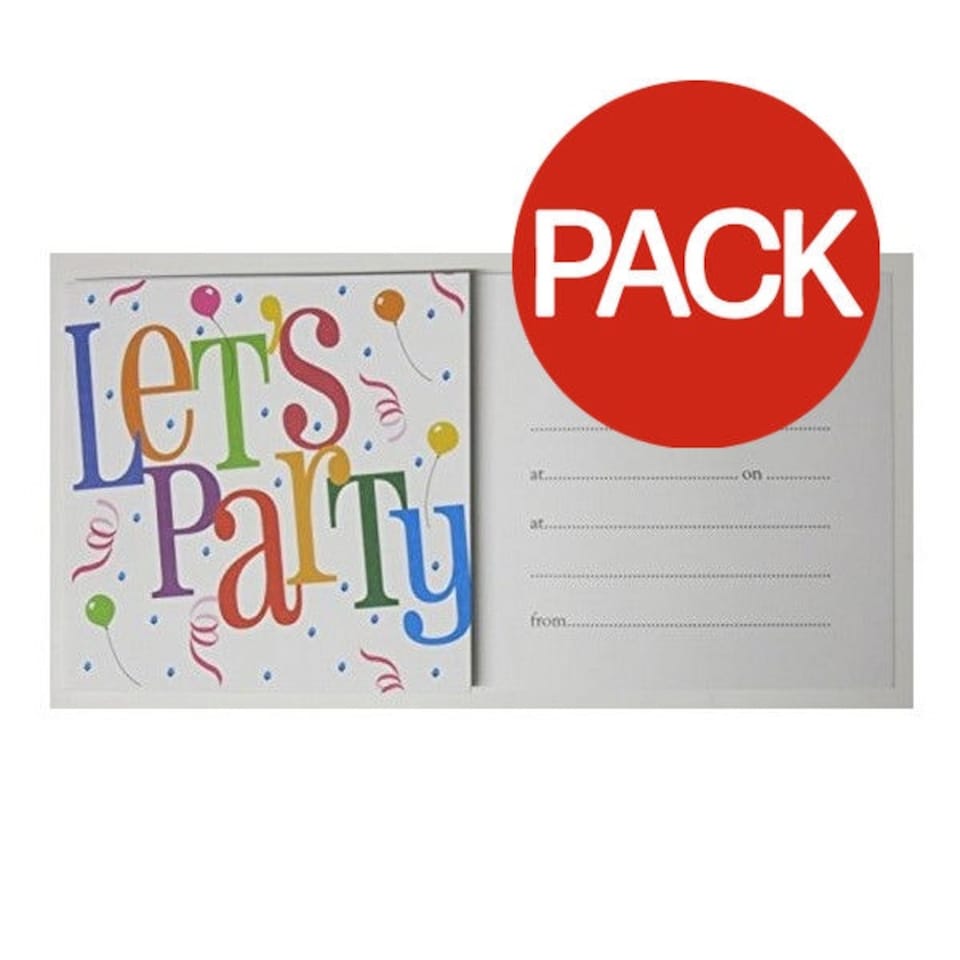 Let´s Party Balloons Invitations (Pack of 6) - White/Multicoloured - One Size