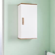 Showerdrape Nola Matt White & Bamboo Single Wall Bathroom Cabinet | White | 1