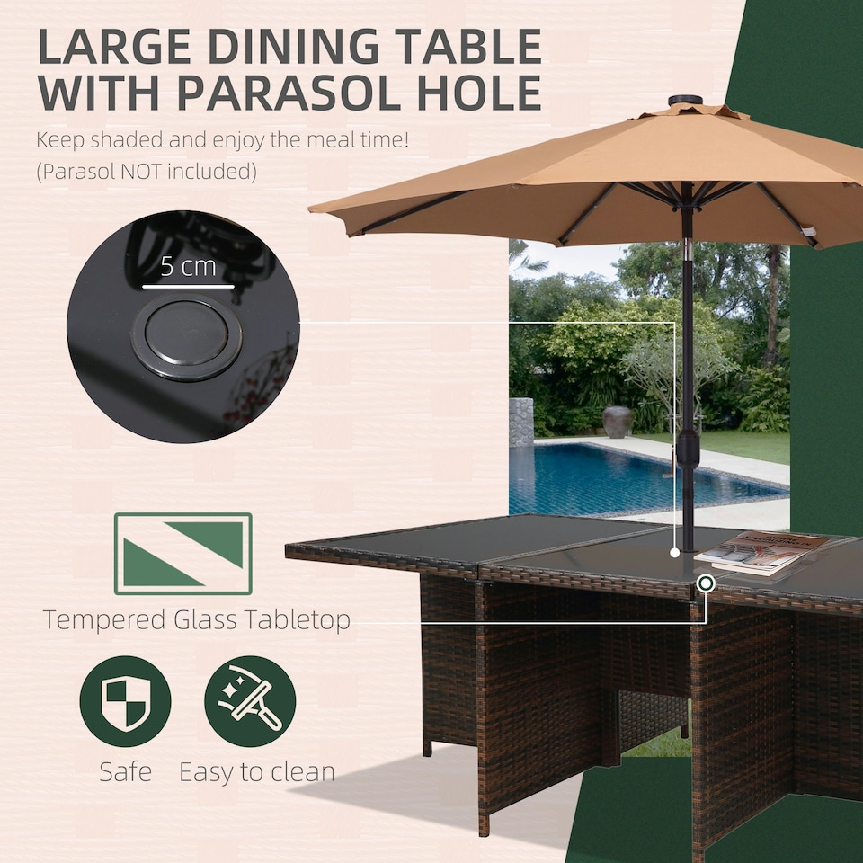 image 1 of Outsunny 11PC Garden Rattan Dining Set Cushion Patio Table Chair Conservatory